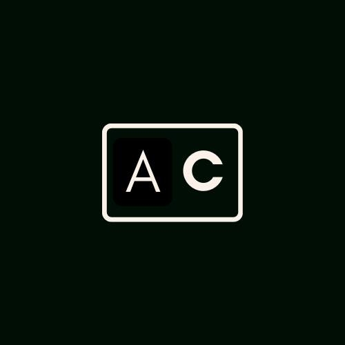 Minimal black and white logo showing the letters A and C inside a rounded rectangle.